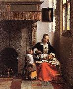 Pieter de Hooch A Woman Peeling Apples oil on canvas